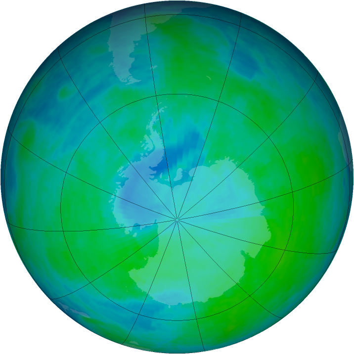 Antarctic ozone map for 29 December 1993